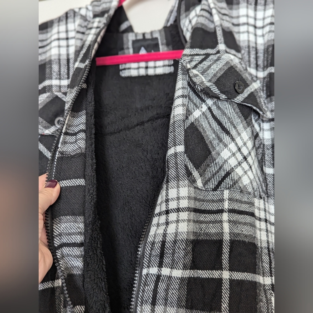 Plaid Hooded Jacket - Black and White/ Size Large/ Nwt - Picture 6 of 8